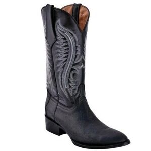 FERRINI BLACK TEJU LIZARD & LEATHER UPPER RND TOE COWBOY BOOTS 1361104 Mens 12 D